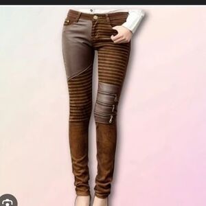 Leather Suede Zipper Skinny Jeans